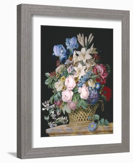 Rich Still Life of Flowers in a Basket-Alexandre-Francois Desportes-Framed Giclee Print