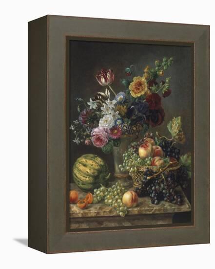 Rich Still Life of Fruit and Flowers-Marie-josephine Hellemans-Framed Premier Image Canvas