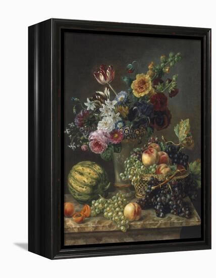 Rich Still Life of Fruit and Flowers-Marie-josephine Hellemans-Framed Premier Image Canvas