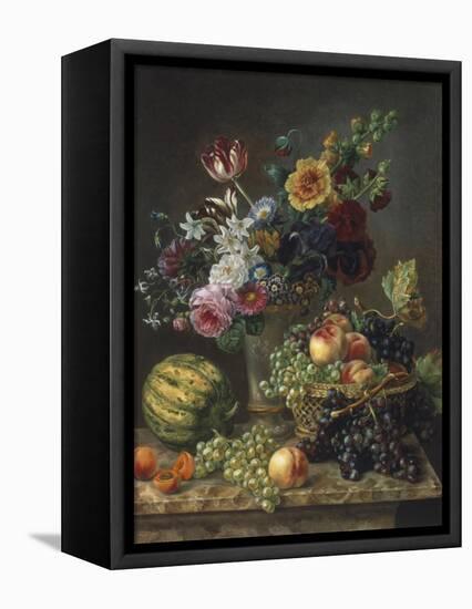 Rich Still Life of Fruit and Flowers-Marie-josephine Hellemans-Framed Premier Image Canvas