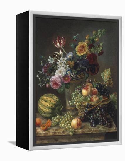 Rich Still Life of Fruit and Flowers-Marie-josephine Hellemans-Framed Premier Image Canvas