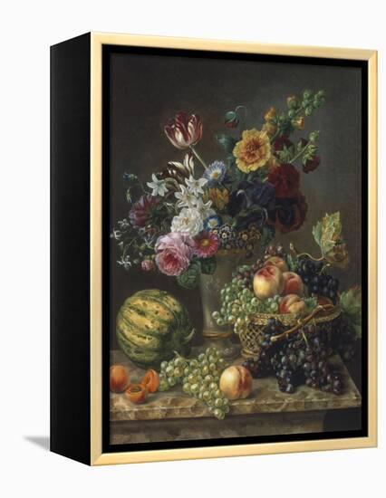 Rich Still Life of Fruit and Flowers-Marie-josephine Hellemans-Framed Premier Image Canvas