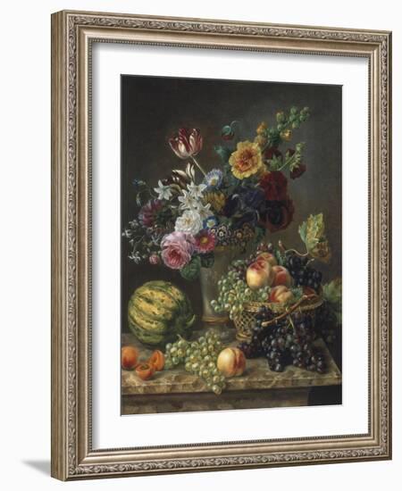 Rich Still Life of Fruit and Flowers-Marie-josephine Hellemans-Framed Giclee Print