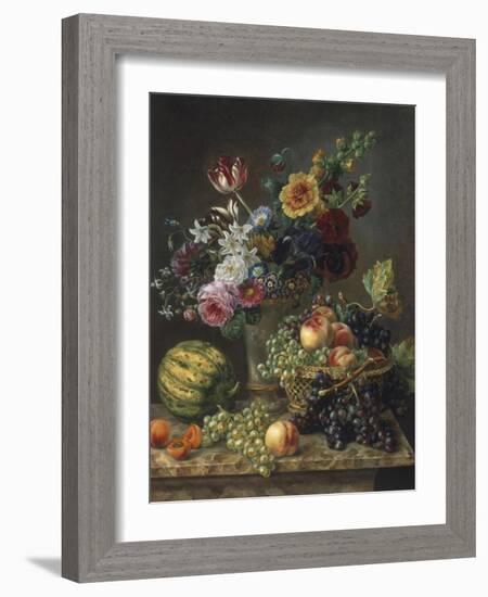 Rich Still Life of Fruit and Flowers-Marie-josephine Hellemans-Framed Giclee Print