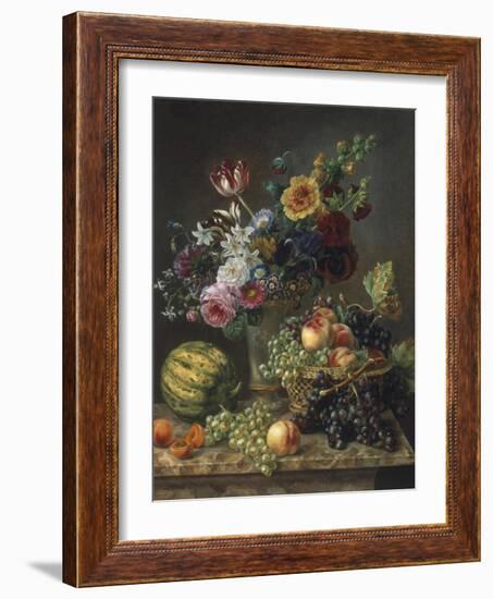 Rich Still Life of Fruit and Flowers-Marie-josephine Hellemans-Framed Giclee Print