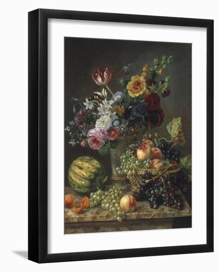 Rich Still Life of Fruit and Flowers-Marie-josephine Hellemans-Framed Giclee Print