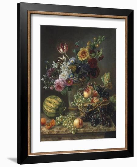 Rich Still Life of Fruit and Flowers-Marie-josephine Hellemans-Framed Giclee Print