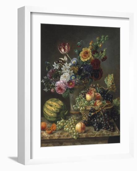 Rich Still Life of Fruit and Flowers-Marie-josephine Hellemans-Framed Giclee Print