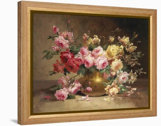 Rich Still Life of Pink and Yellow Roses-Alfred Godchaux-Framed Premier Image Canvas