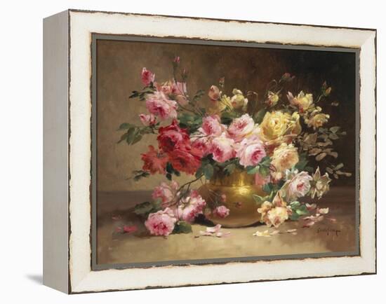 Rich Still Life of Pink and Yellow Roses-Alfred Godchaux-Framed Premier Image Canvas