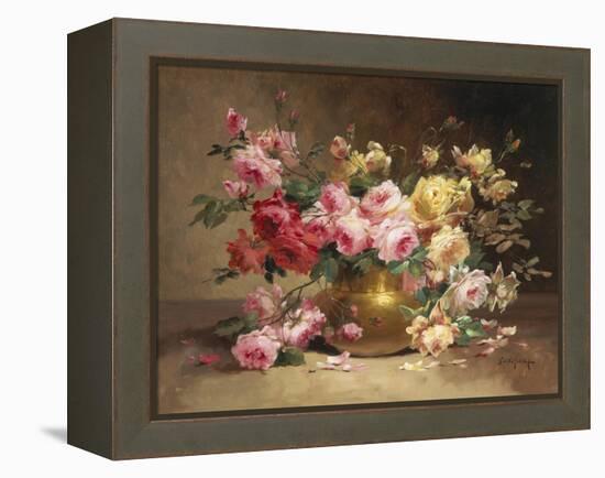 Rich Still Life of Pink and Yellow Roses-Alfred Godchaux-Framed Premier Image Canvas