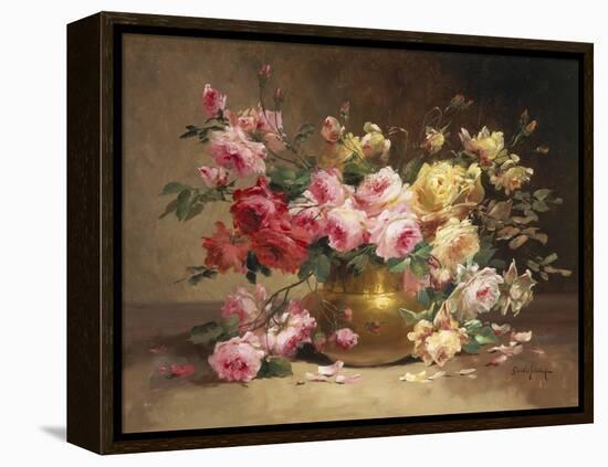 Rich Still Life of Pink and Yellow Roses-Alfred Godchaux-Framed Premier Image Canvas