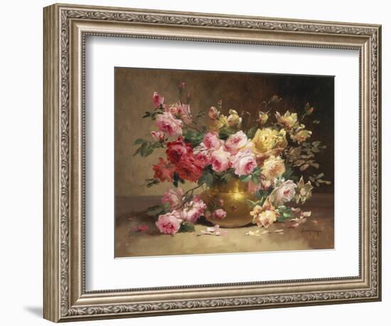 Rich Still Life of Pink and Yellow Roses-Alfred Godchaux-Framed Premium Giclee Print