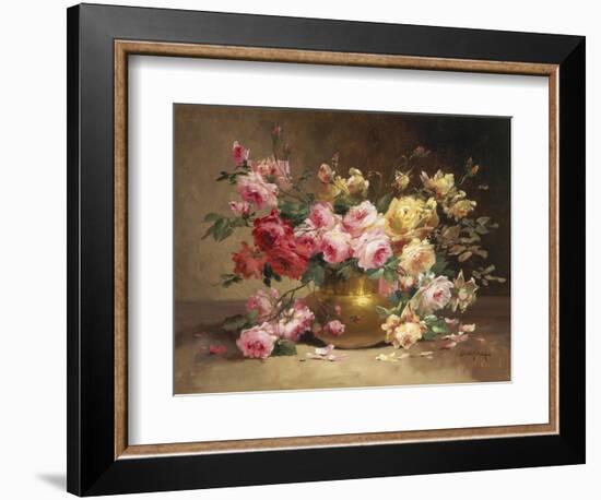 Rich Still Life of Pink and Yellow Roses-Alfred Godchaux-Framed Premium Giclee Print