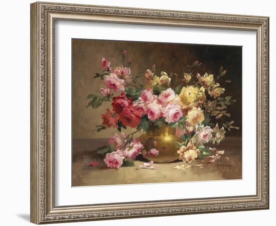 Rich Still Life of Pink and Yellow Roses-Alfred Godchaux-Framed Giclee Print