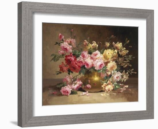 Rich Still Life of Pink and Yellow Roses-Alfred Godchaux-Framed Giclee Print