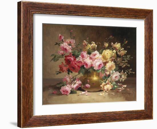 Rich Still Life of Pink and Yellow Roses-Alfred Godchaux-Framed Giclee Print