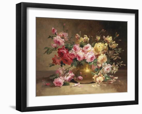 Rich Still Life of Pink and Yellow Roses-Alfred Godchaux-Framed Giclee Print