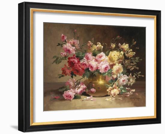 Rich Still Life of Pink and Yellow Roses-Alfred Godchaux-Framed Giclee Print