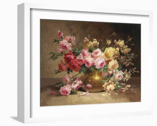 Rich Still Life of Pink and Yellow Roses-Alfred Godchaux-Framed Premium Giclee Print