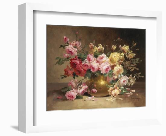 Rich Still Life of Pink and Yellow Roses-Alfred Godchaux-Framed Giclee Print