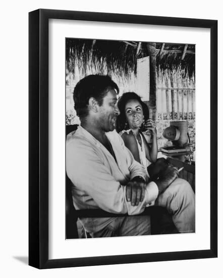 Richard Burton and Elizabeth Taylor on Location-Gjon Mili-Framed Premium Photographic Print