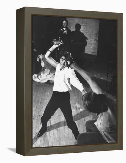 Richard Burton as Hamlet, Slashing at Laertes with His Sword-George Silk-Framed Premier Image Canvas