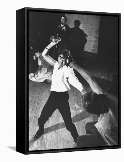 Richard Burton as Hamlet, Slashing at Laertes with His Sword-George Silk-Framed Premier Image Canvas