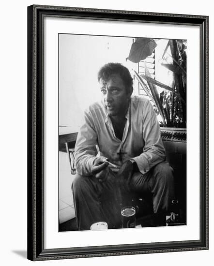 Richard Burton Relaxing in Cantina on Location-Gjon Mili-Framed Premium Photographic Print