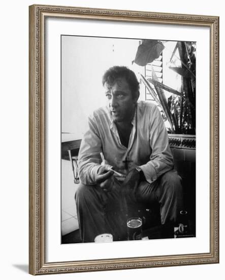 Richard Burton Relaxing in Cantina on Location-Gjon Mili-Framed Premium Photographic Print