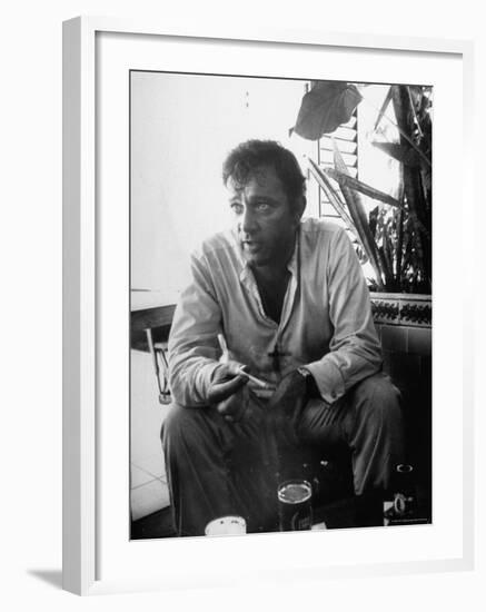 Richard Burton Relaxing in Cantina on Location-Gjon Mili-Framed Premium Photographic Print