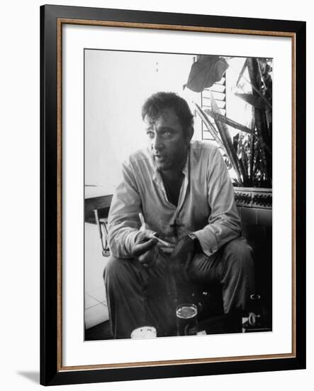 Richard Burton Relaxing in Cantina on Location-Gjon Mili-Framed Premium Photographic Print