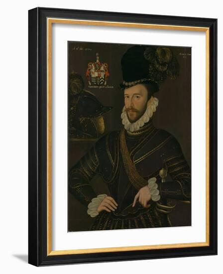 Richard Drake, 1535-1603, C.1577 (Painting)-George Gower-Framed Giclee Print