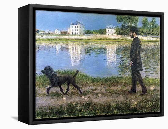 Richard Gallo and His Dog at Petit Gennevilliers, C. 1883-1884-Gustave Caillebotte-Framed Premier Image Canvas
