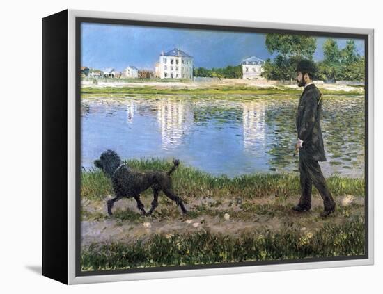 Richard Gallo and His Dog at Petit Gennevilliers, C. 1883-1884-Gustave Caillebotte-Framed Premier Image Canvas