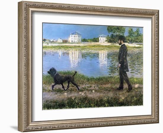 Richard Gallo and His Dog at Petit Gennevilliers, C. 1883-1884-Gustave Caillebotte-Framed Giclee Print