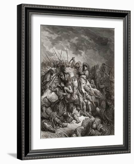 Richard I (1157-99) the Lionheart in Battle at Arsuf in 1191, Illustration from 'Bibliotheque Des…-Gustave Doré-Framed Giclee Print