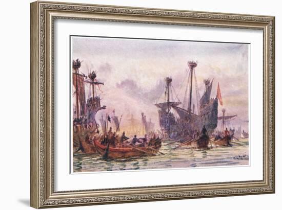 Richard I in Action with the Saracen Ship, 1915-William Lionel Wyllie-Framed Giclee Print