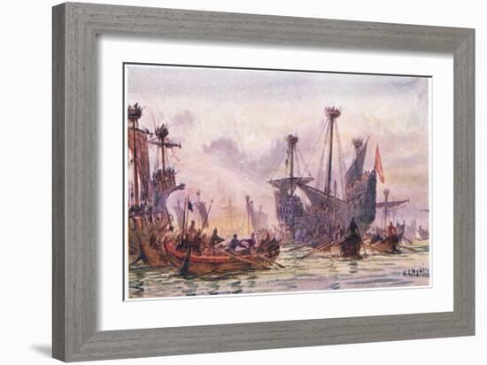 Richard I in Action with the Saracen Ship, 1915-William Lionel Wyllie-Framed Giclee Print