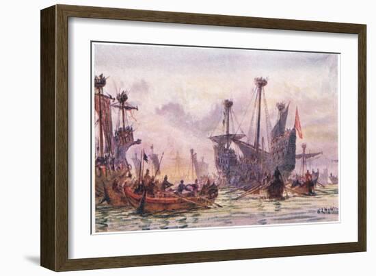 Richard I in Action with the Saracen Ship, 1915-William Lionel Wyllie-Framed Giclee Print