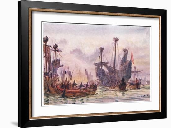 Richard I in Action with the Saracen Ship, 1915-William Lionel Wyllie-Framed Giclee Print