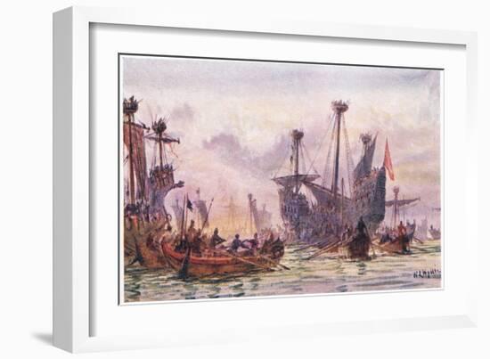 Richard I in Action with the Saracen Ship, 1915-William Lionel Wyllie-Framed Giclee Print