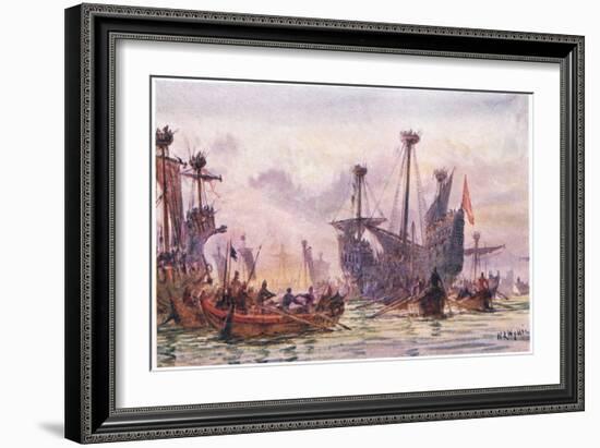 Richard I in Action with the Saracen Ship, 1915-William Lionel Wyllie-Framed Giclee Print