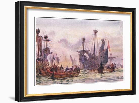 Richard I in Action with the Saracen Ship, 1915-William Lionel Wyllie-Framed Giclee Print