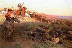 Stagecoach Pursued by Mounted Indians, 1912 (Oil on Canvas)-Richard Lorenz-Framed Giclee Print