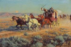 Stagecoach Pursued by Mounted Indians, 1912 (Oil on Canvas)-Richard Lorenz-Framed Giclee Print