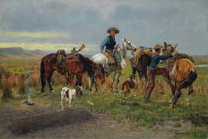 Stagecoach Pursued by Mounted Indians, 1912 (Oil on Canvas)-Richard Lorenz-Mounted Giclee Print