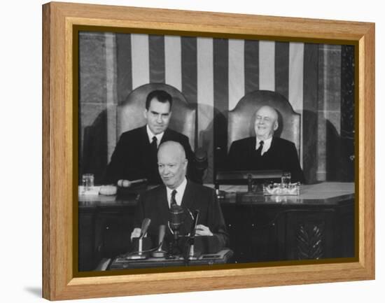 Richard M. Nixon, Sam Rayburn and Pres. Dwight D. Eisenhower During the Opening of Congress-Ed Clark-Framed Premier Image Canvas