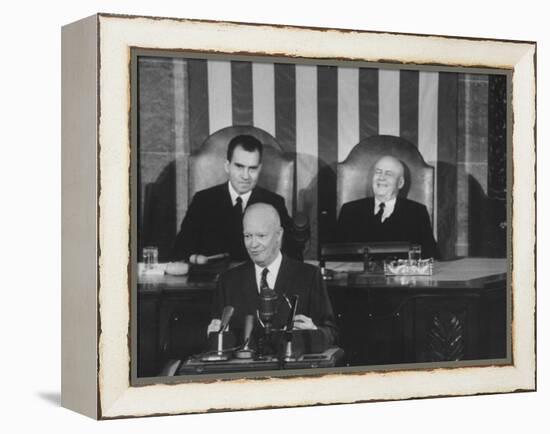 Richard M. Nixon, Sam Rayburn and Pres. Dwight D. Eisenhower During the Opening of Congress-Ed Clark-Framed Premier Image Canvas