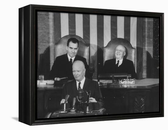 Richard M. Nixon, Sam Rayburn and Pres. Dwight D. Eisenhower During the Opening of Congress-Ed Clark-Framed Premier Image Canvas